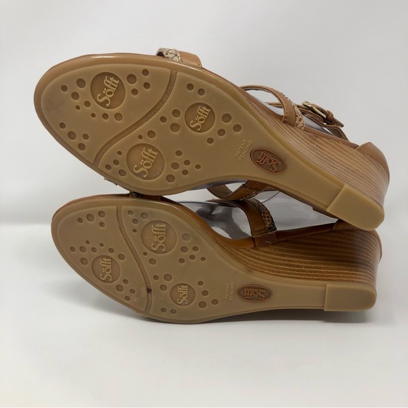 Sofft Pippa Brown Leather Wedge Heels Snake Print Adjustable Buckle Open Toe - Picture 10 of 10